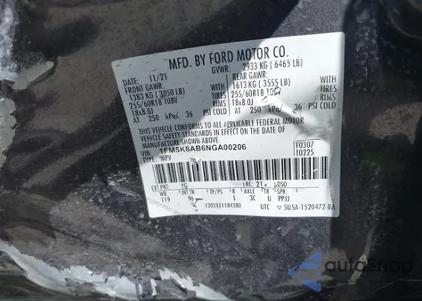 2022 Ford Police Interceptor z USA, uszkodzony, nr VIN 1FM5K8AB6NGA00206